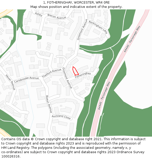 1, FOTHERINGHAY, WORCESTER, WR4 0RE: Location map and indicative extent of plot