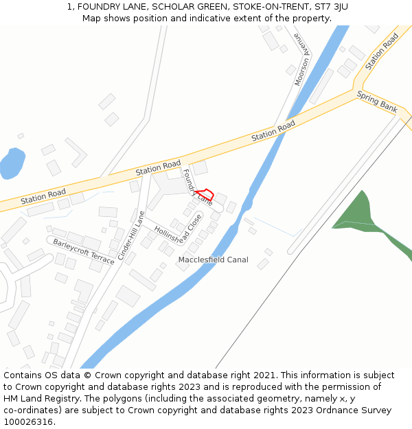 1, FOUNDRY LANE, SCHOLAR GREEN, STOKE-ON-TRENT, ST7 3JU: Location map and indicative extent of plot