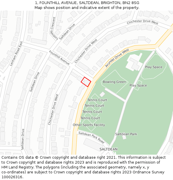 1, FOUNTHILL AVENUE, SALTDEAN, BRIGHTON, BN2 8SG: Location map and indicative extent of plot