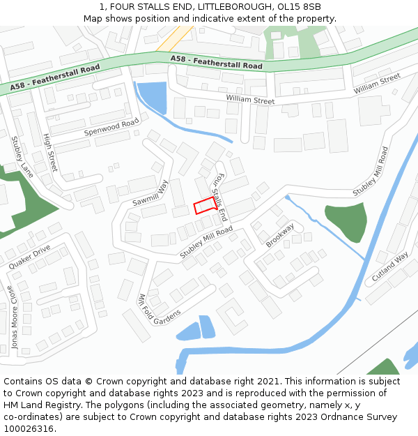 1, FOUR STALLS END, LITTLEBOROUGH, OL15 8SB: Location map and indicative extent of plot