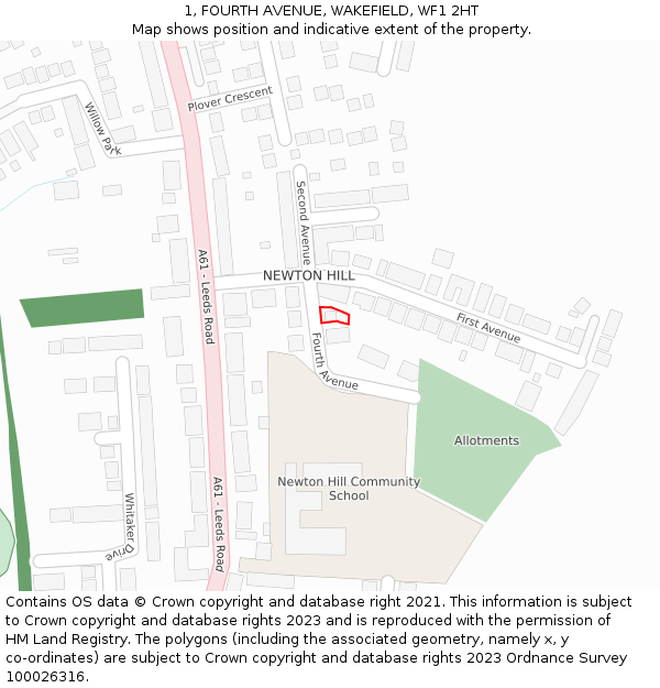 1, FOURTH AVENUE, WAKEFIELD, WF1 2HT: Location map and indicative extent of plot