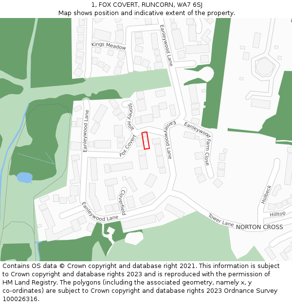 1, FOX COVERT, RUNCORN, WA7 6SJ: Location map and indicative extent of plot