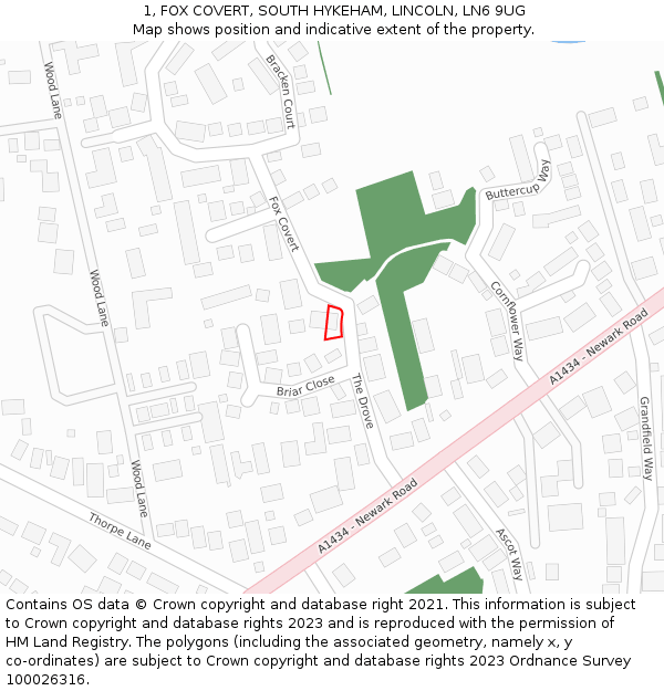 1, FOX COVERT, SOUTH HYKEHAM, LINCOLN, LN6 9UG: Location map and indicative extent of plot