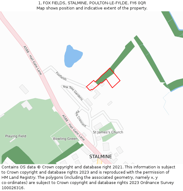 1, FOX FIELDS, STALMINE, POULTON-LE-FYLDE, FY6 0QR: Location map and indicative extent of plot