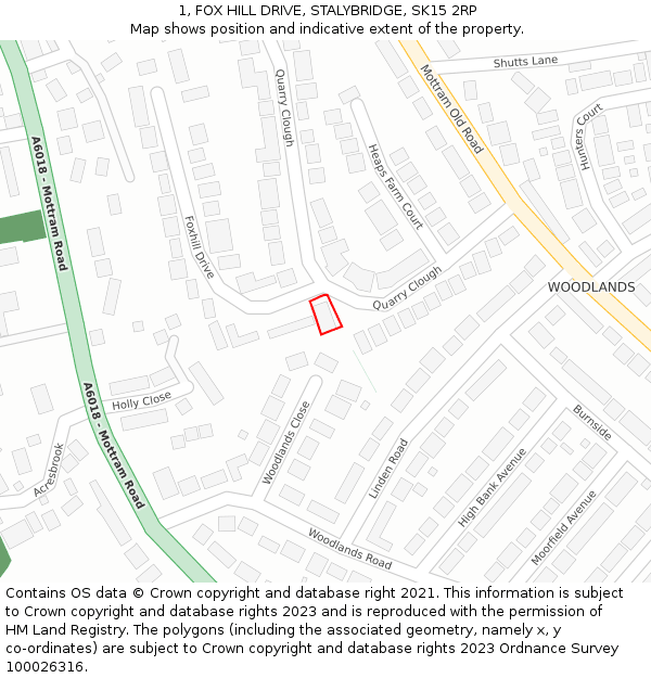 1, FOX HILL DRIVE, STALYBRIDGE, SK15 2RP: Location map and indicative extent of plot