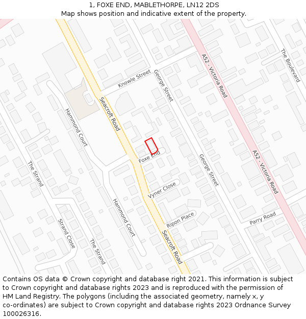 1, FOXE END, MABLETHORPE, LN12 2DS: Location map and indicative extent of plot