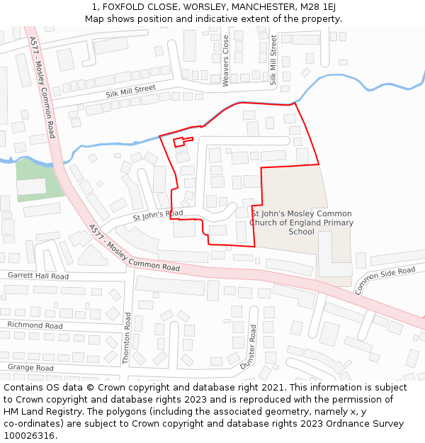 1, FOXFOLD CLOSE, WORSLEY, MANCHESTER, M28 1EJ: Location map and indicative extent of plot