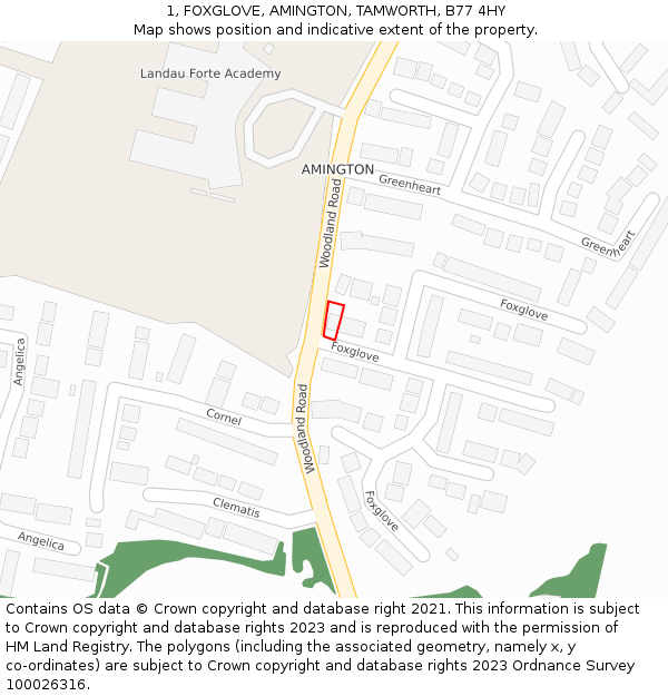 1, FOXGLOVE, AMINGTON, TAMWORTH, B77 4HY: Location map and indicative extent of plot