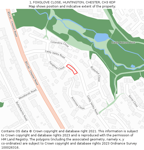 1, FOXGLOVE CLOSE, HUNTINGTON, CHESTER, CH3 6DP: Location map and indicative extent of plot