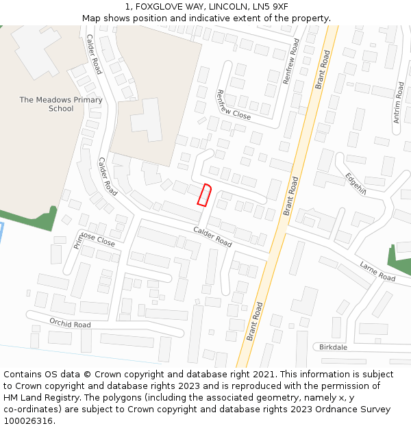 1, FOXGLOVE WAY, LINCOLN, LN5 9XF: Location map and indicative extent of plot