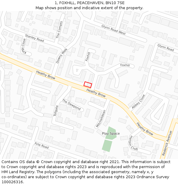 1, FOXHILL, PEACEHAVEN, BN10 7SE: Location map and indicative extent of plot