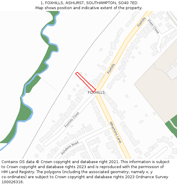 1, FOXHILLS, ASHURST, SOUTHAMPTON, SO40 7ED: Location map and indicative extent of plot