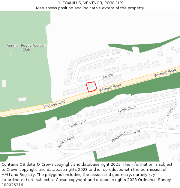 1, FOXHILLS, VENTNOR, PO38 1LX: Location map and indicative extent of plot