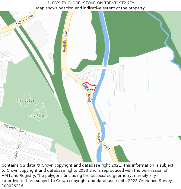 1, FOXLEY CLOSE, STOKE-ON-TRENT, ST2 7FA: Location map and indicative extent of plot