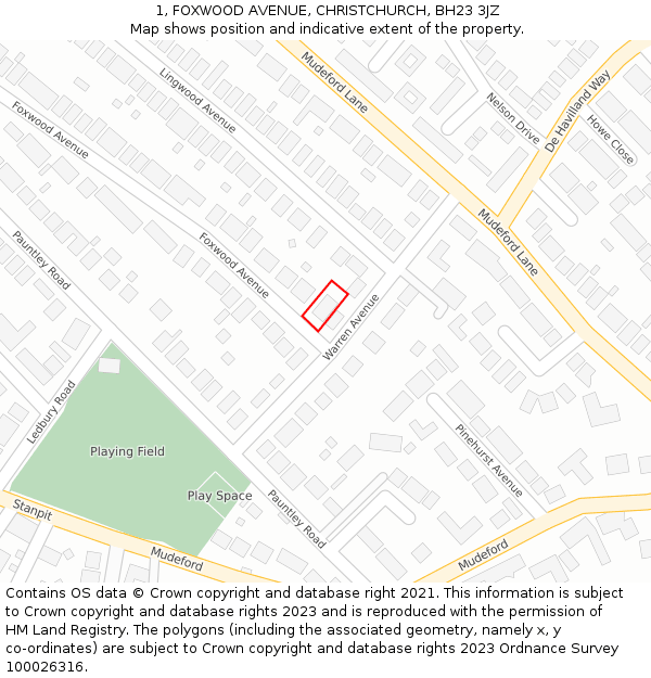 1, FOXWOOD AVENUE, CHRISTCHURCH, BH23 3JZ: Location map and indicative extent of plot