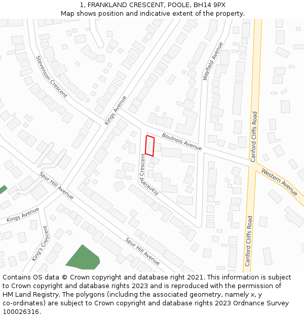 1, FRANKLAND CRESCENT, POOLE, BH14 9PX: Location map and indicative extent of plot