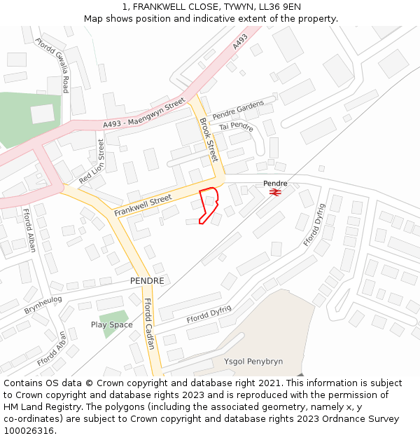 1, FRANKWELL CLOSE, TYWYN, LL36 9EN: Location map and indicative extent of plot