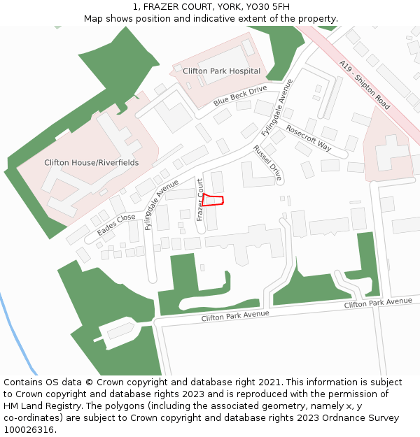 1, FRAZER COURT, YORK, YO30 5FH: Location map and indicative extent of plot