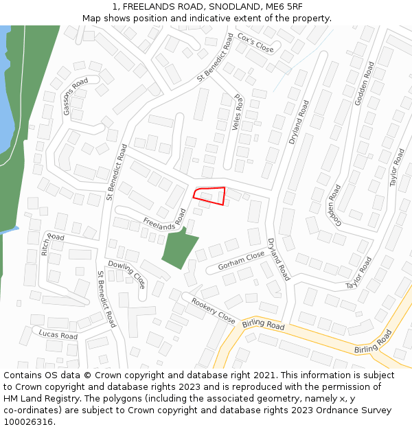 1, FREELANDS ROAD, SNODLAND, ME6 5RF: Location map and indicative extent of plot