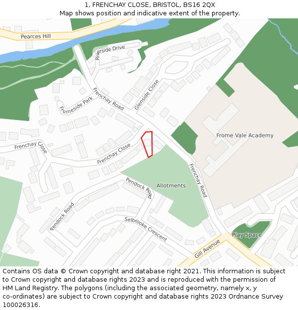 1, FRENCHAY CLOSE, BRISTOL, BS16 2QX: Location map and indicative extent of plot