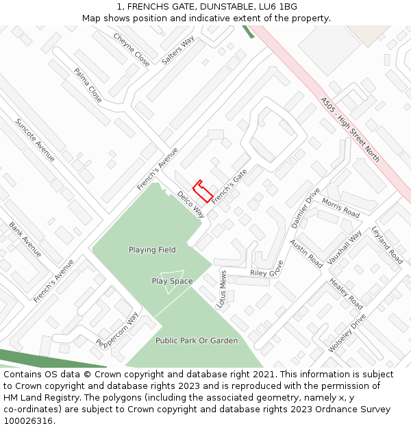 1, FRENCHS GATE, DUNSTABLE, LU6 1BG: Location map and indicative extent of plot