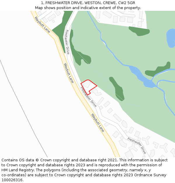 1, FRESHWATER DRIVE, WESTON, CREWE, CW2 5GR: Location map and indicative extent of plot