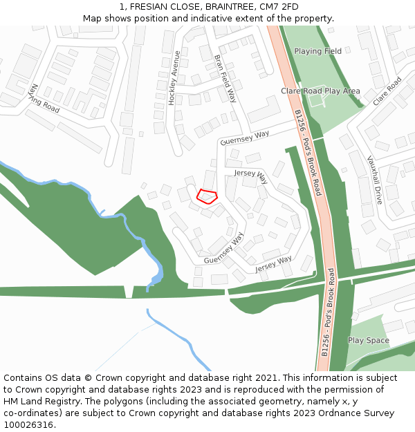 1, FRESIAN CLOSE, BRAINTREE, CM7 2FD: Location map and indicative extent of plot