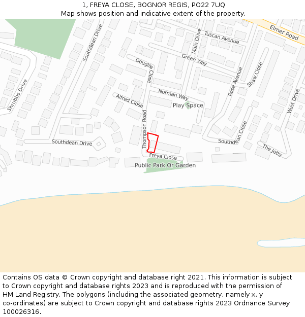 1, FREYA CLOSE, BOGNOR REGIS, PO22 7UQ: Location map and indicative extent of plot