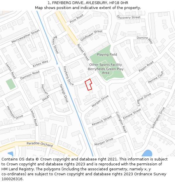 1, FREYBERG DRIVE, AYLESBURY, HP18 0HR: Location map and indicative extent of plot