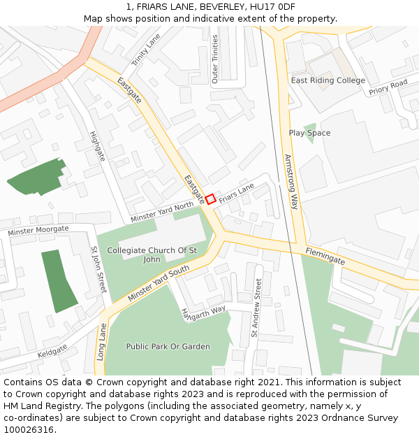 1, FRIARS LANE, BEVERLEY, HU17 0DF: Location map and indicative extent of plot