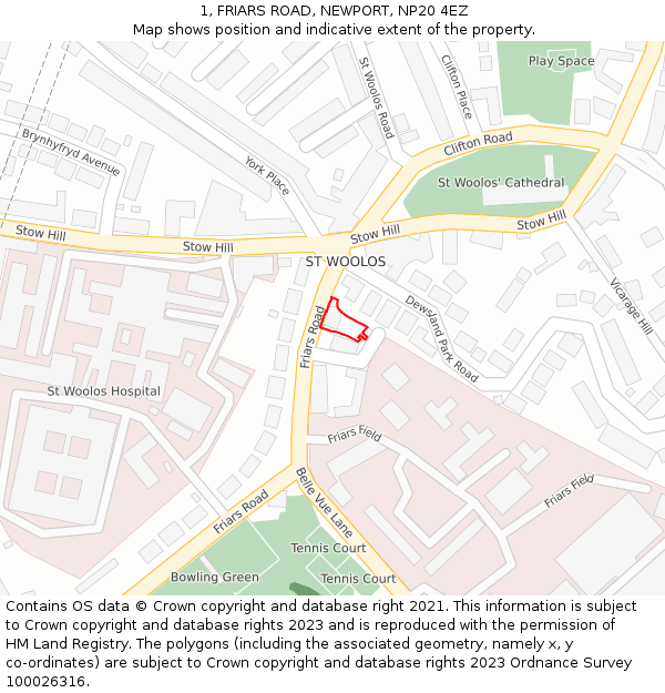 1, FRIARS ROAD, NEWPORT, NP20 4EZ: Location map and indicative extent of plot