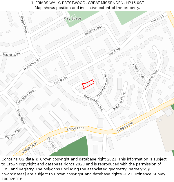 1, FRIARS WALK, PRESTWOOD, GREAT MISSENDEN, HP16 0ST: Location map and indicative extent of plot