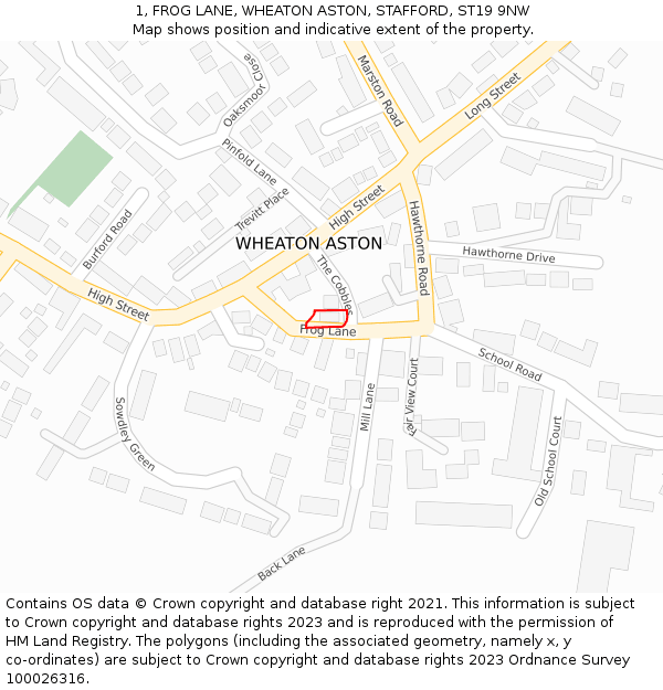 1, FROG LANE, WHEATON ASTON, STAFFORD, ST19 9NW: Location map and indicative extent of plot