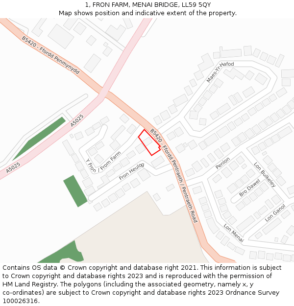 1, FRON FARM, MENAI BRIDGE, LL59 5QY: Location map and indicative extent of plot