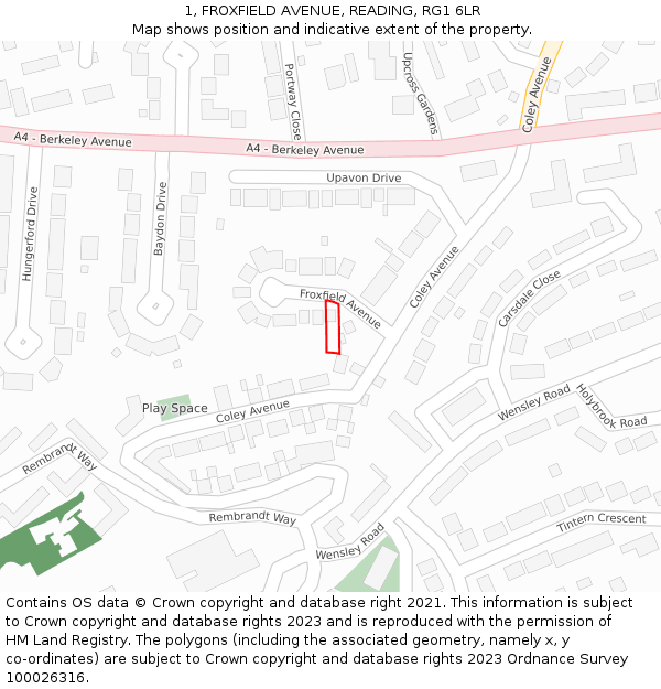 1, FROXFIELD AVENUE, READING, RG1 6LR: Location map and indicative extent of plot