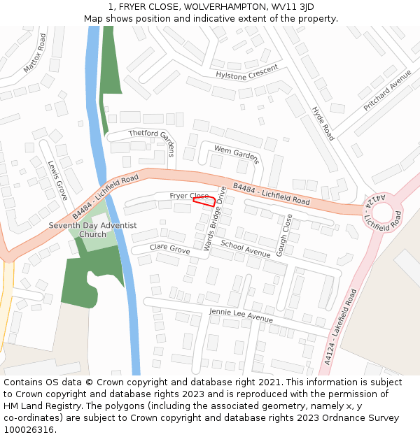 1, FRYER CLOSE, WOLVERHAMPTON, WV11 3JD: Location map and indicative extent of plot