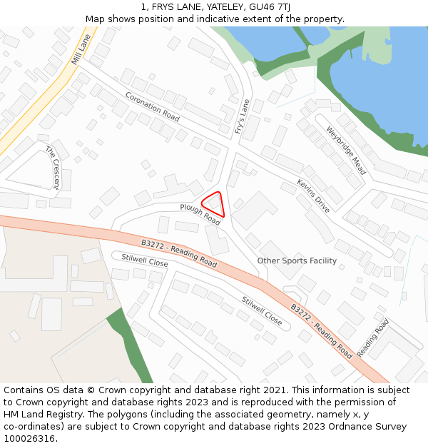 1, FRYS LANE, YATELEY, GU46 7TJ: Location map and indicative extent of plot