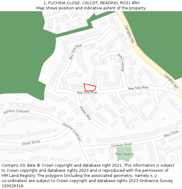 1, FUCHSIA CLOSE, CALCOT, READING, RG31 4RH: Location map and indicative extent of plot