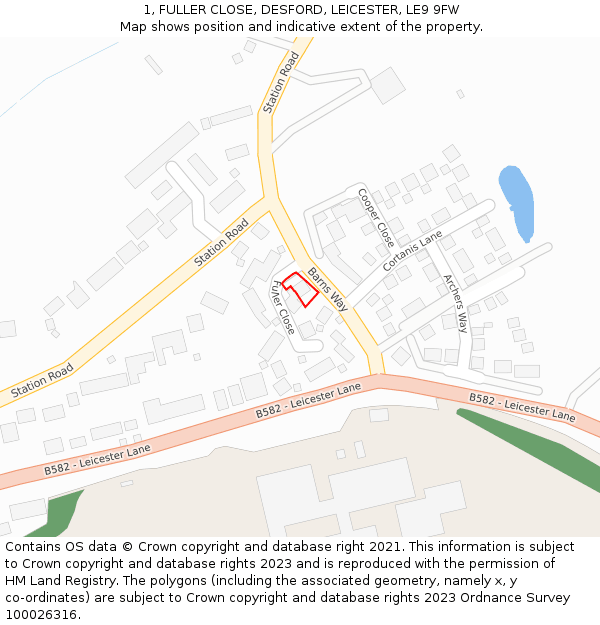 1, FULLER CLOSE, DESFORD, LEICESTER, LE9 9FW: Location map and indicative extent of plot