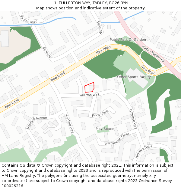 1, FULLERTON WAY, TADLEY, RG26 3YN: Location map and indicative extent of plot