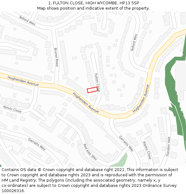 1, FULTON CLOSE, HIGH WYCOMBE, HP13 5SP: Location map and indicative extent of plot