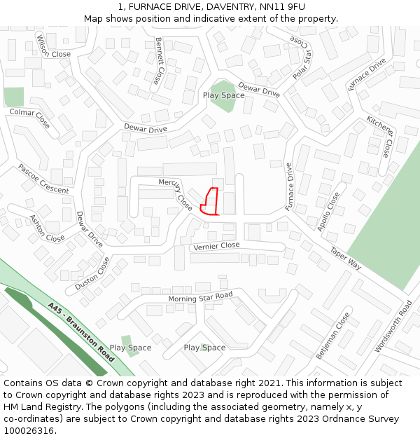 1, FURNACE DRIVE, DAVENTRY, NN11 9FU: Location map and indicative extent of plot