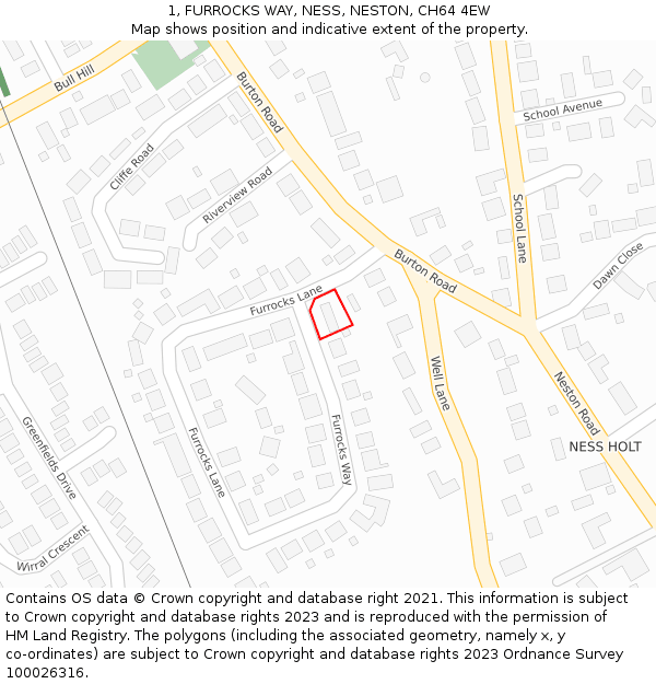 1, FURROCKS WAY, NESS, NESTON, CH64 4EW: Location map and indicative extent of plot