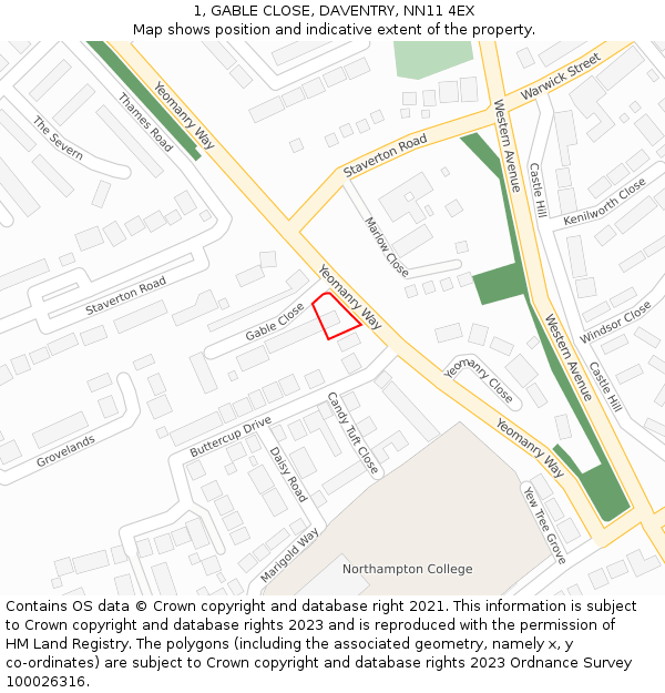 1, GABLE CLOSE, DAVENTRY, NN11 4EX: Location map and indicative extent of plot