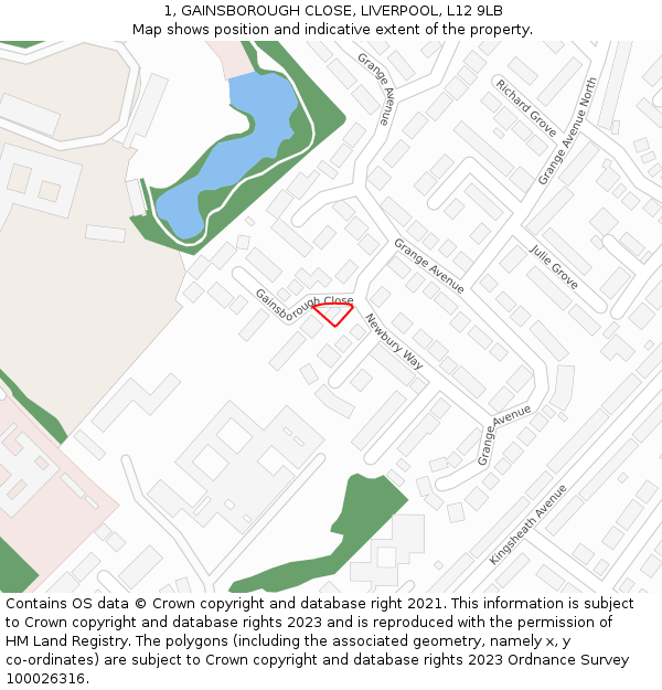 1, GAINSBOROUGH CLOSE, LIVERPOOL, L12 9LB: Location map and indicative extent of plot