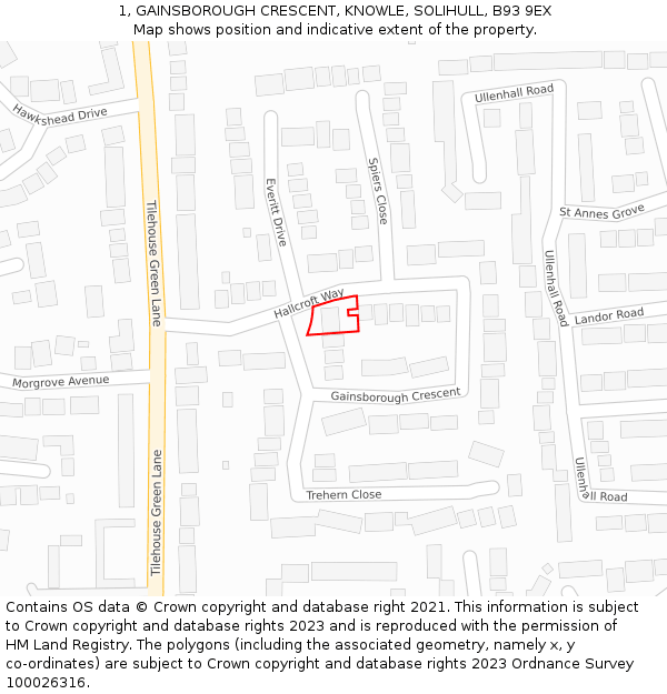 1, GAINSBOROUGH CRESCENT, KNOWLE, SOLIHULL, B93 9EX: Location map and indicative extent of plot