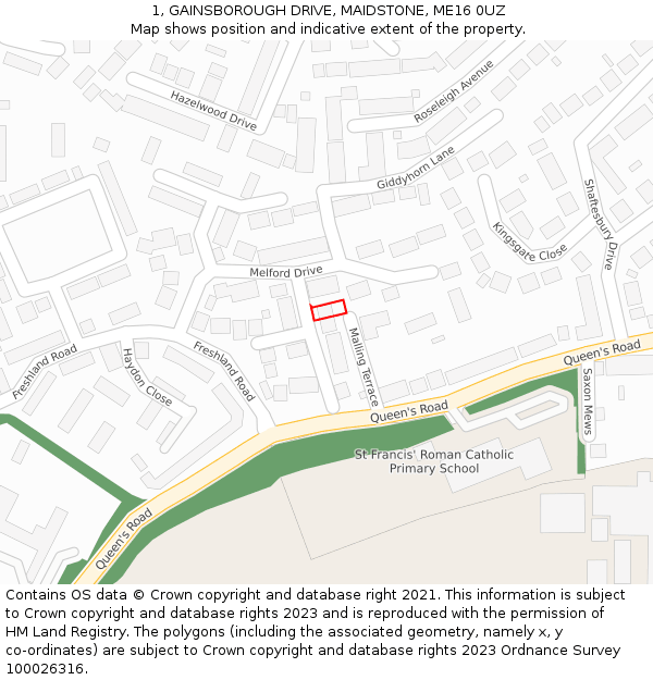 1, GAINSBOROUGH DRIVE, MAIDSTONE, ME16 0UZ: Location map and indicative extent of plot