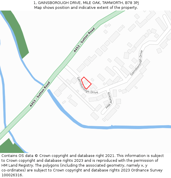 1, GAINSBOROUGH DRIVE, MILE OAK, TAMWORTH, B78 3PJ: Location map and indicative extent of plot