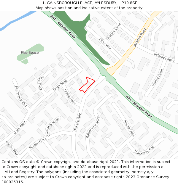 1, GAINSBOROUGH PLACE, AYLESBURY, HP19 8SF: Location map and indicative extent of plot