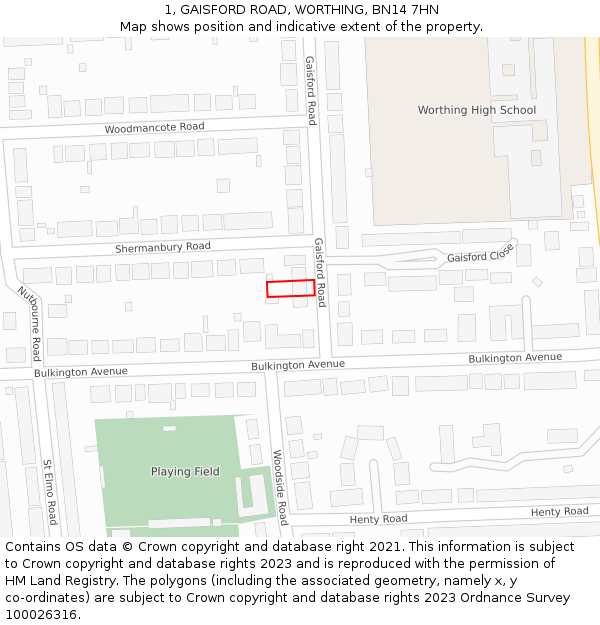 1, GAISFORD ROAD, WORTHING, BN14 7HN: Location map and indicative extent of plot